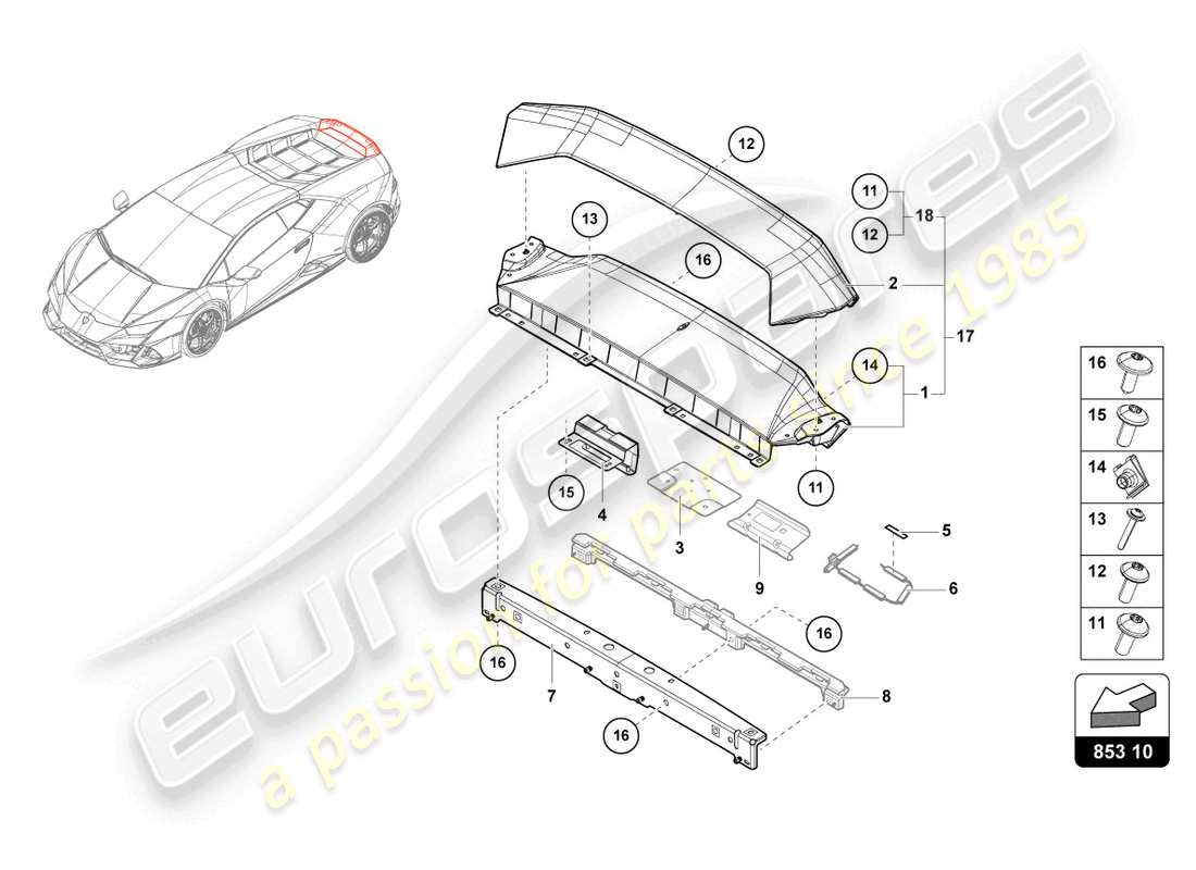 lamborghini sterrato (2024) partie supérieure du panneau arrière schéma des pièces