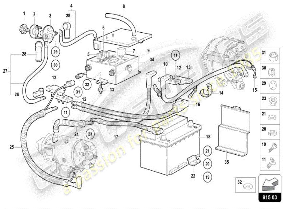 lamborghini diablo vt (1996) diagramme des pièces de la batterie