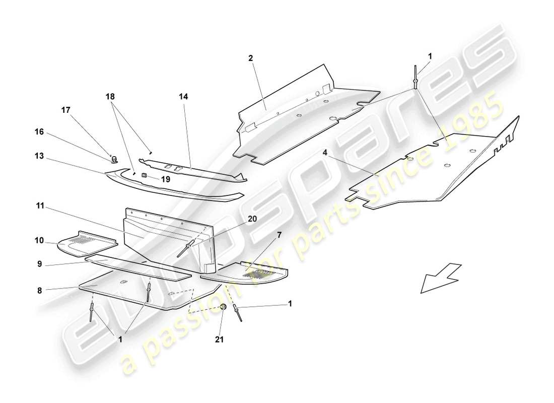 lamborghini lp670-4 sv (2010) bouclier thermique pour panneau de plancher schéma des pièces
