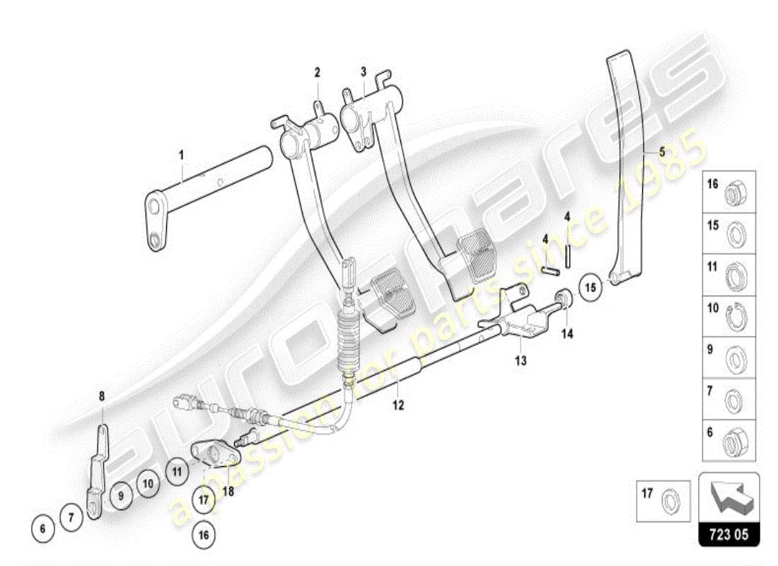 lamborghini diablo vt (1998) freinage et accélération. levier mech. diagramme de pièce