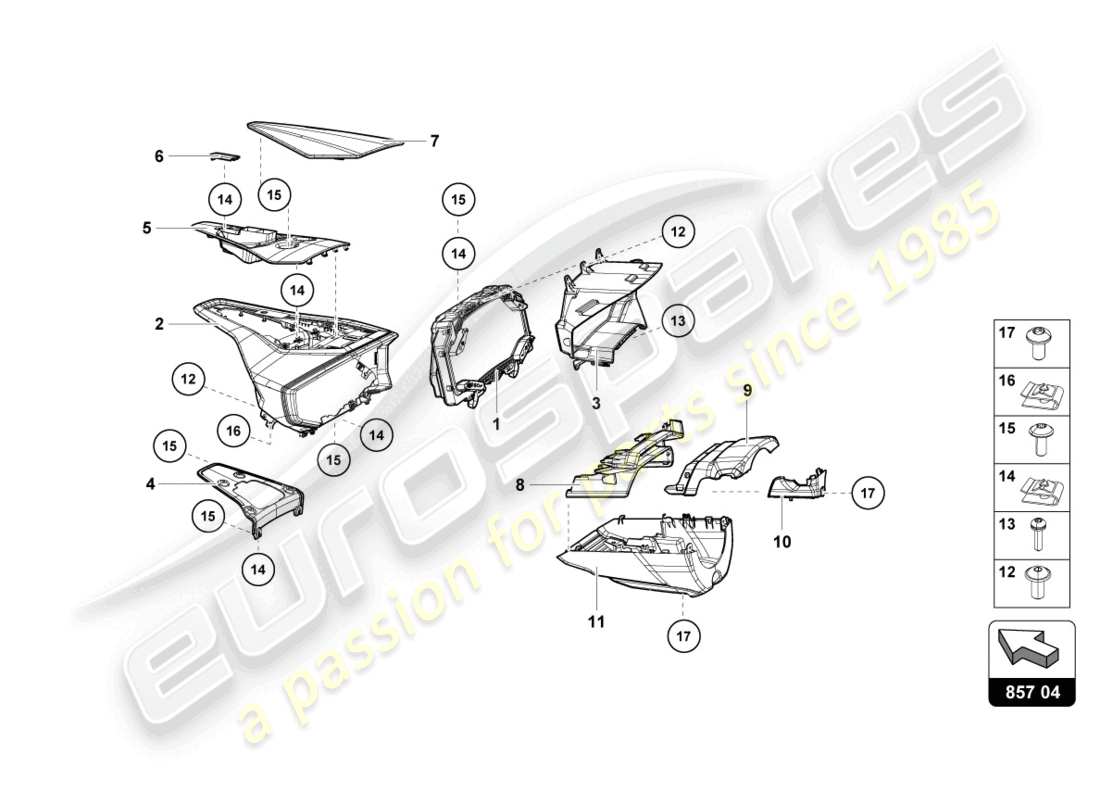 lamborghini evo coupe (2022) boîtier d'instrument pour compte-tours et enregistreur de distance journalier schéma des pièces