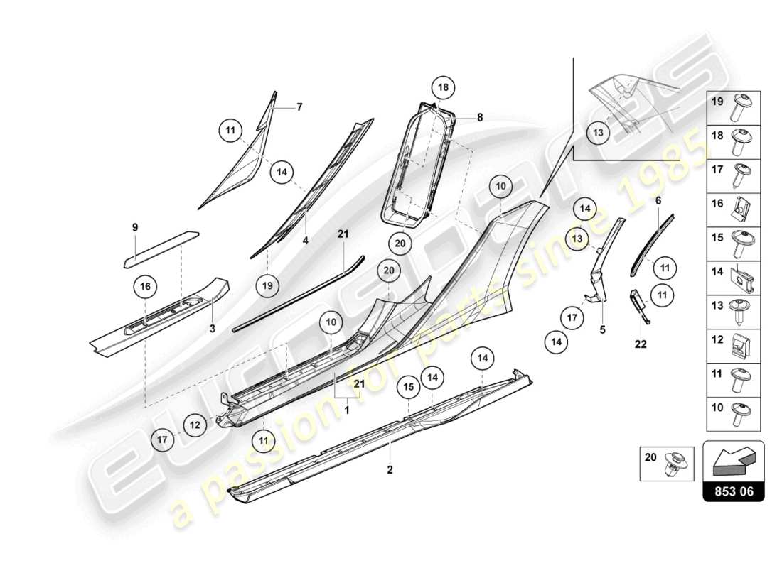 lamborghini sian roadster (2021) latéral extérieur inférieur pour carter de roue schéma des pièces