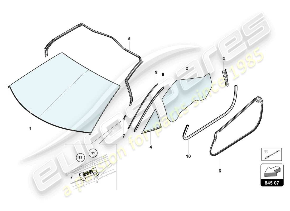 lamborghini sian roadster (2021) lunettes de fenêtre schéma des pièces