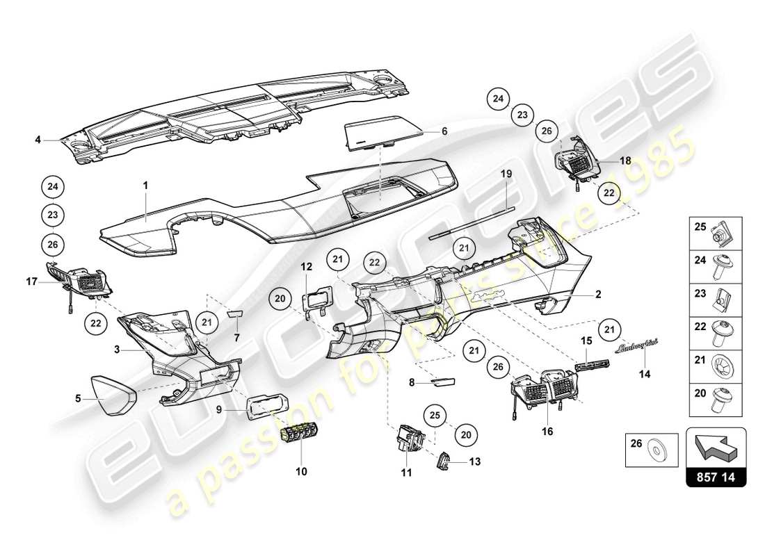 lamborghini sian roadster (2021) diagramme des pièces du tableau de bord