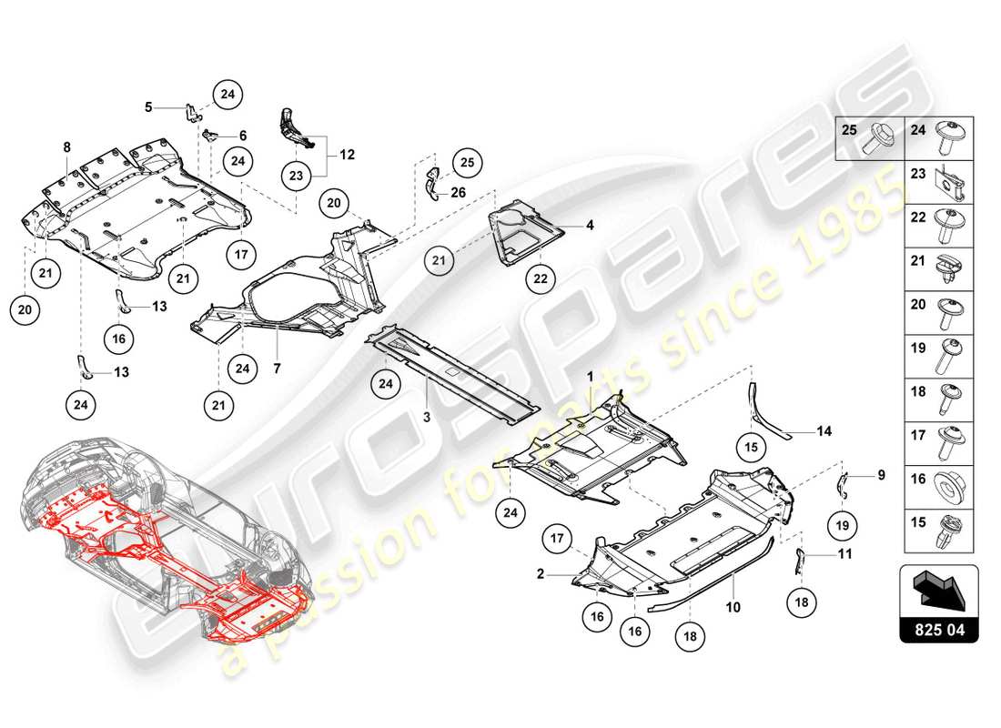 lamborghini evo coupe (2022) panneau de garniture pour section inférieure du cadre schéma des pièces