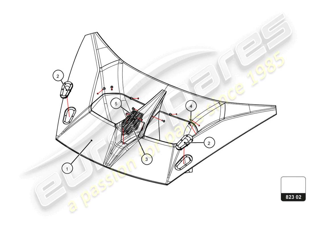lamborghini 2022 (super trofeo evo 2) diagramme des pièces du capot avant