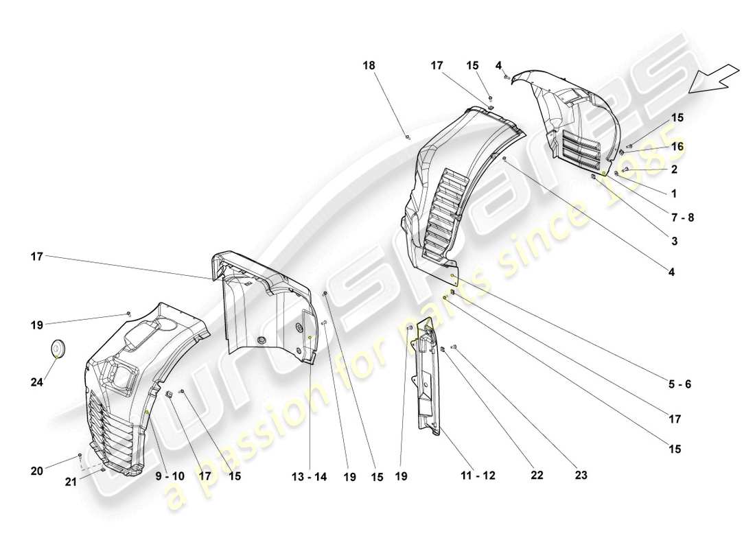 lamborghini blancpain sts (2013) doublure de logement de roue avant et arrière schéma des pièces