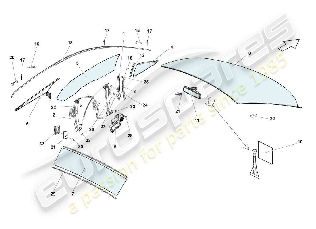 lamborghini lp570-4 sl (2014) lunettes de fenêtre schéma des pièces