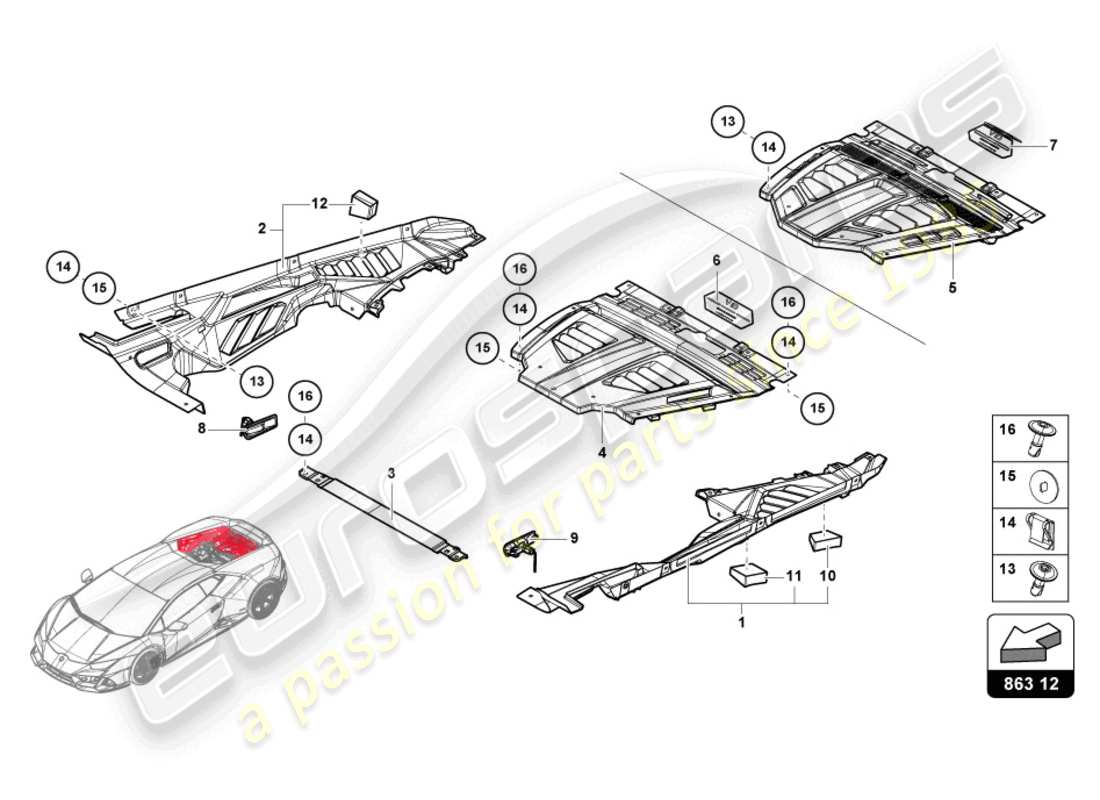 lamborghini evo coupe (2022) couvercle moteur schéma des pièces