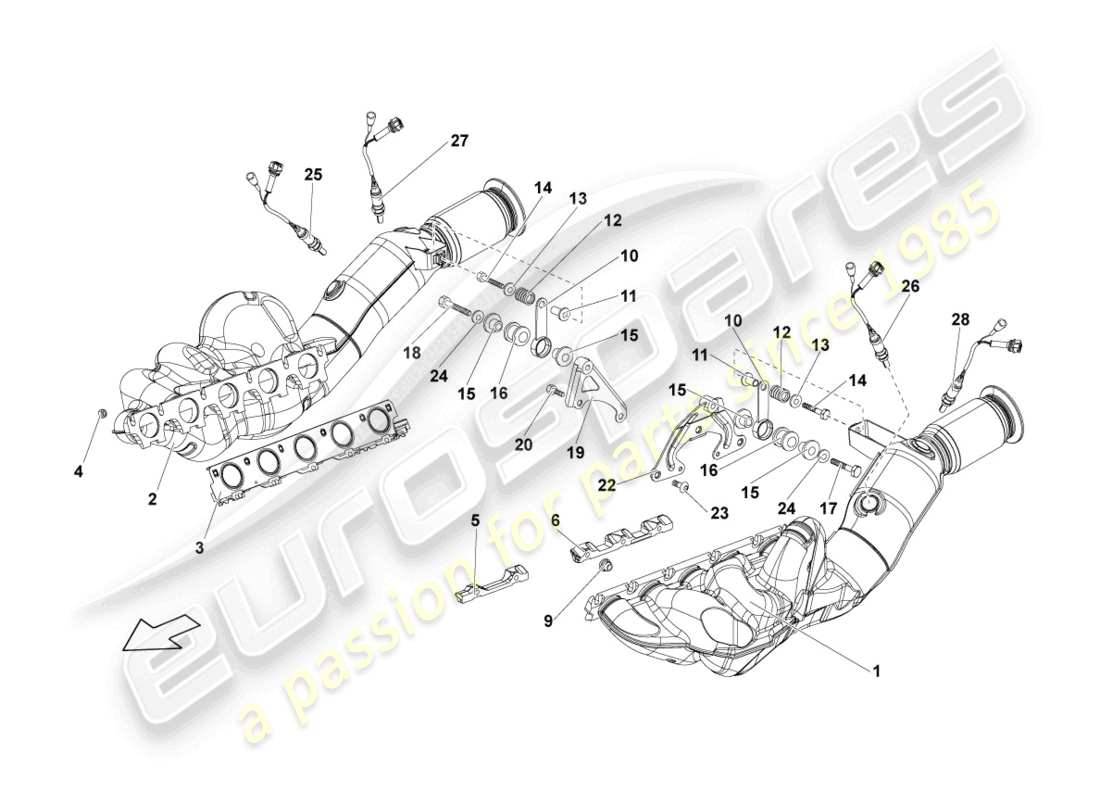 lamborghini blancpain sts (2012) collecteur d'échappement avec convertisseur catalytique