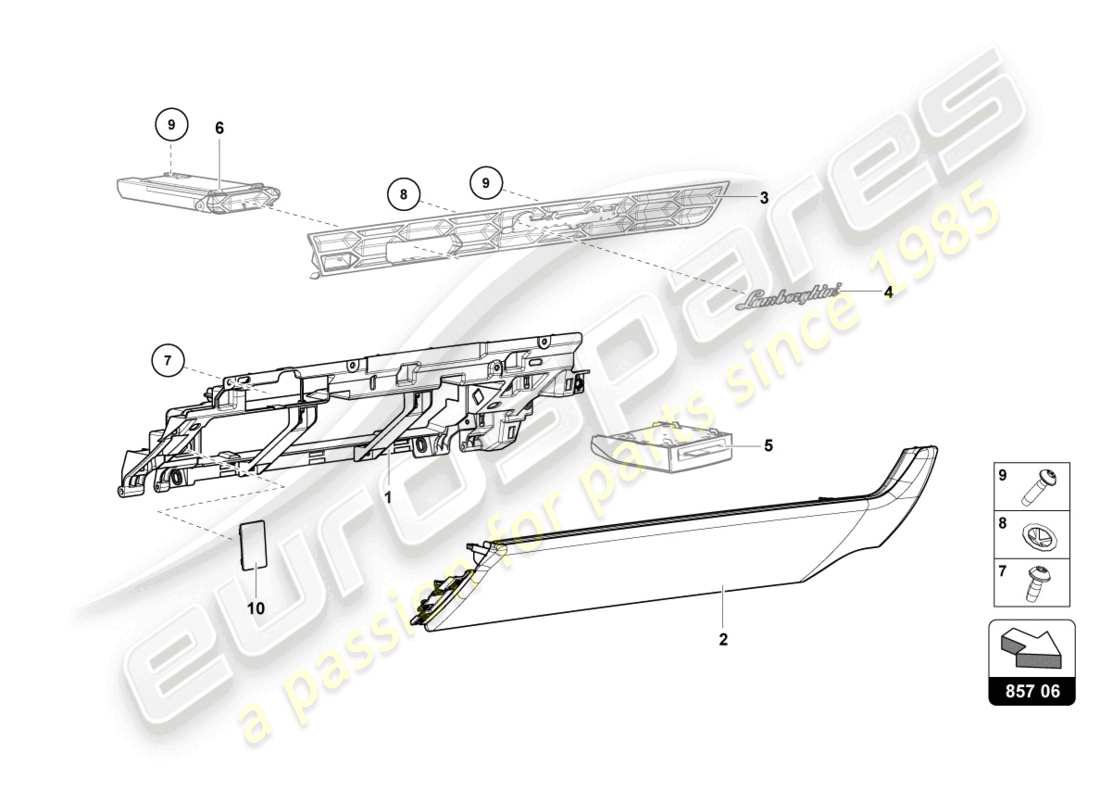 lamborghini tecnica (2023) boîte à gants schéma des pièces