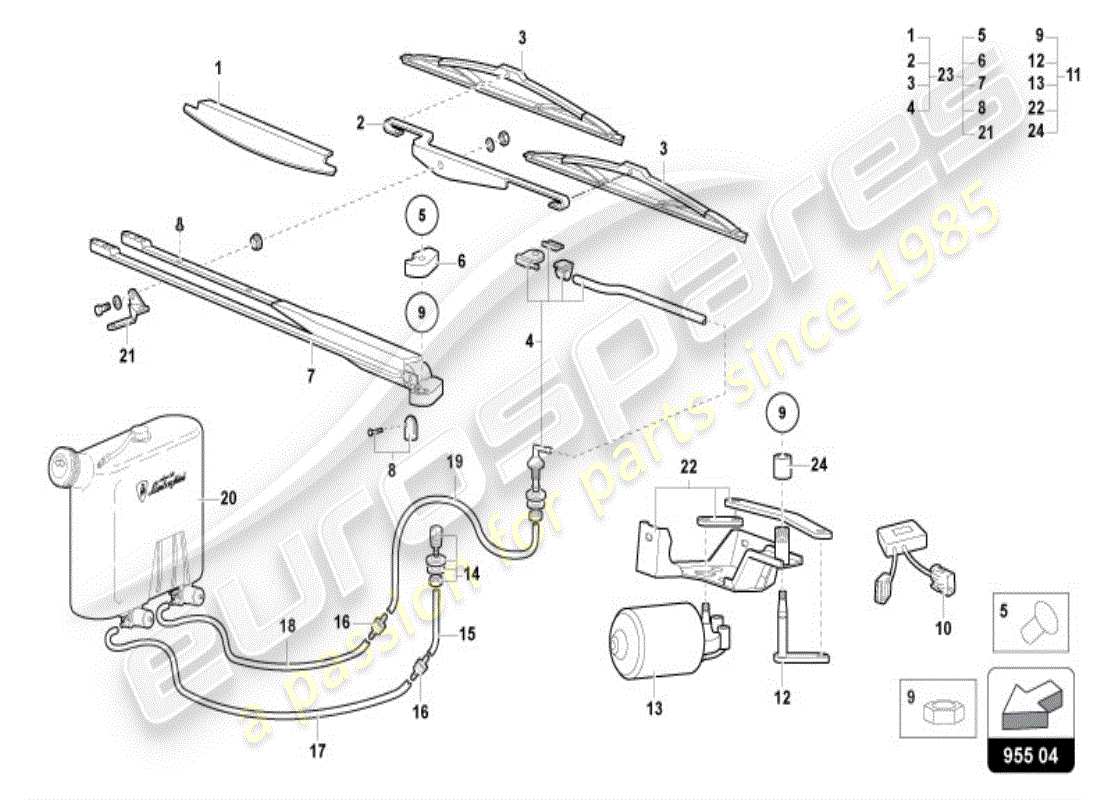 lamborghini diablo vt (1999) essuie-glace - système à une ailette diagramme des pièces