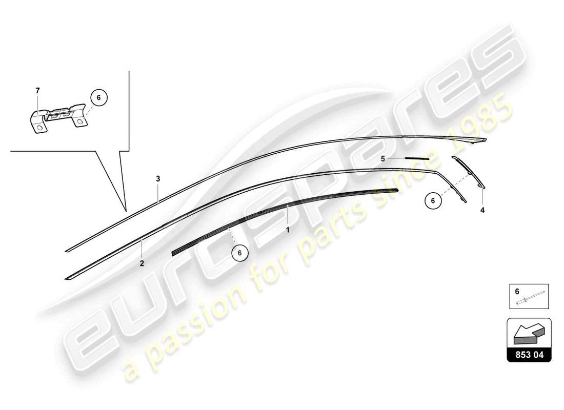 lamborghini evo coupe 2wd (2023) moulures - schéma des pièces du toit