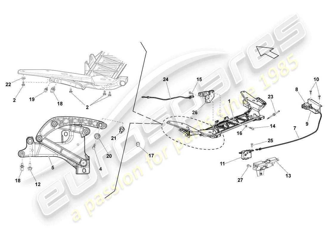 lamborghini lp560-4 spider (2010) schéma des pièces du support de serrure