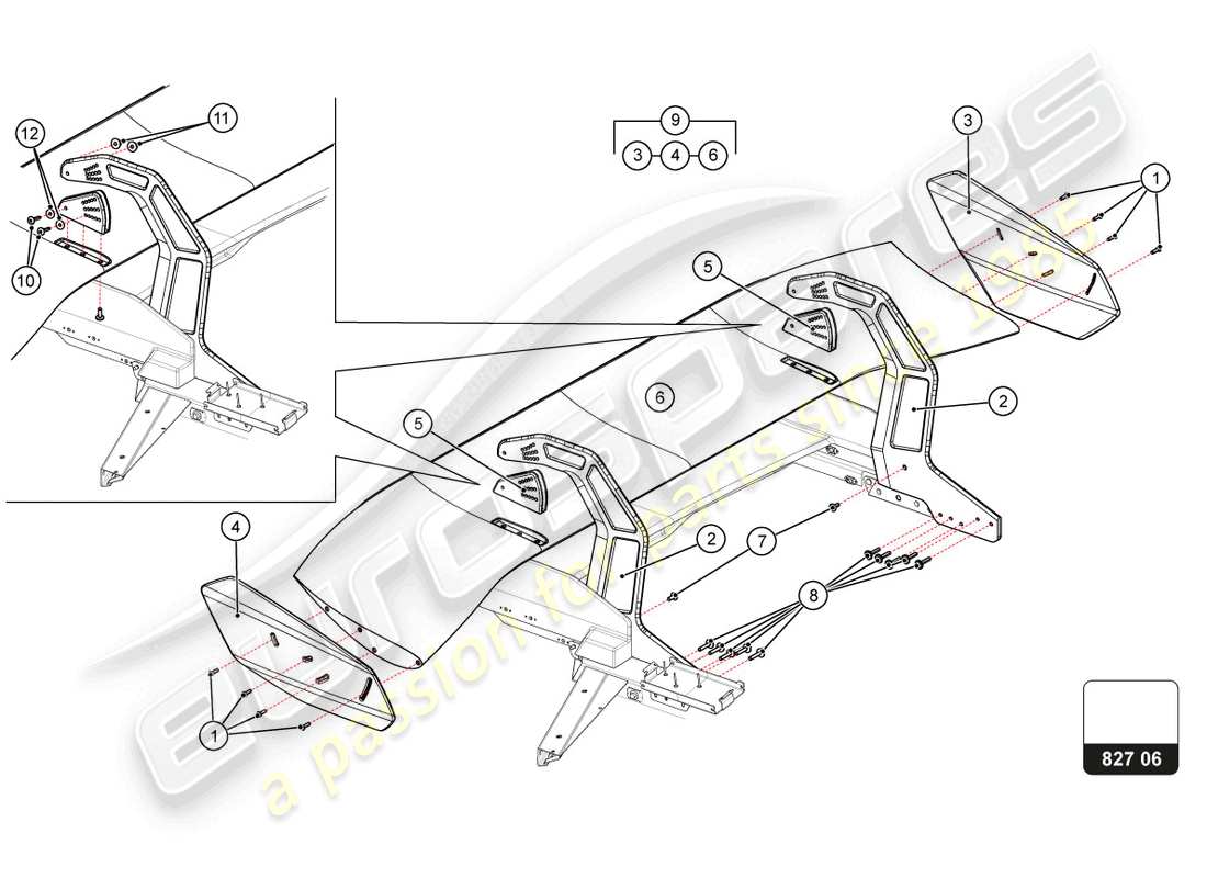 lamborghini super trofeo evo 2 (2022) aile arrière schéma des pièces