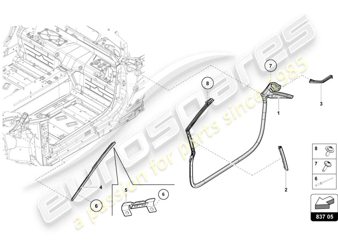 lamborghini evo spyder (2022) joints portes avant schéma des pièces