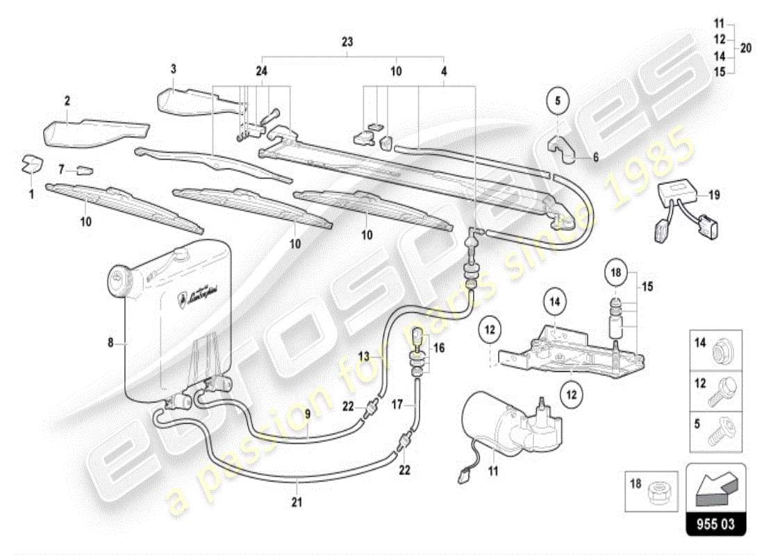 lamborghini diablo vt (1999) essuie-glace - système à deux ailettes diagramme des pièces