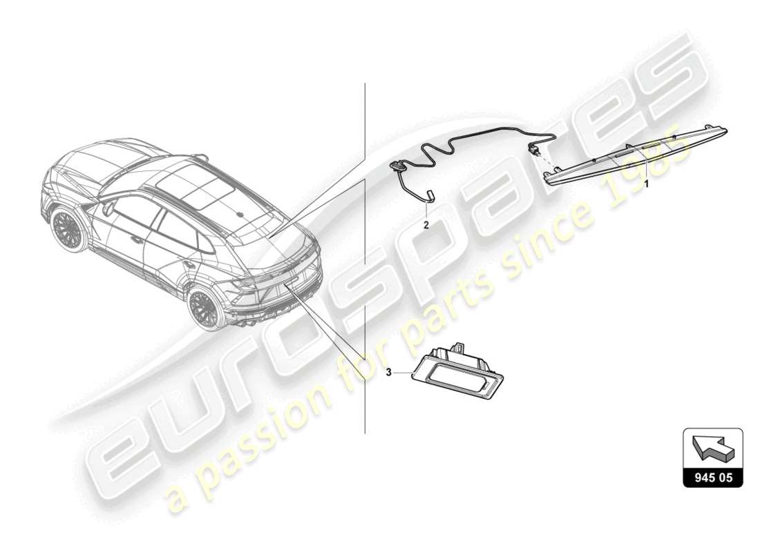 lamborghini urus performante (2024) feu stop supplémentaire schéma des pièces