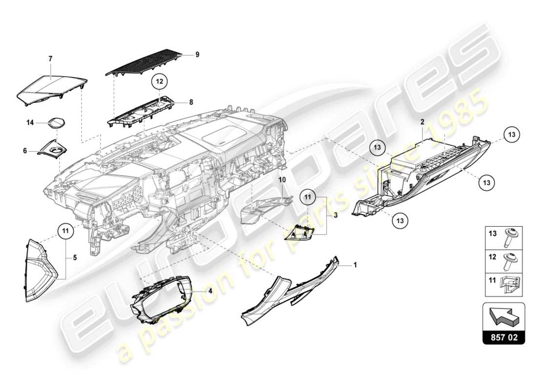 lamborghini urus s (2024) schéma des pièces du tableau de bord