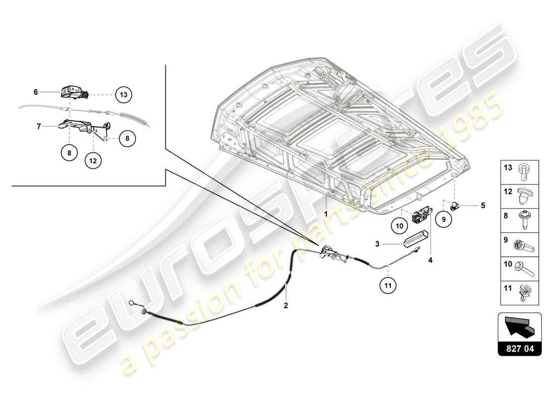 lamborghini evo coupe 2wd (2022) levier de deblocage schéma des pièces