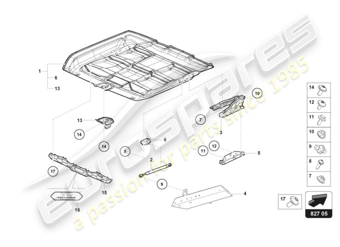 lamborghini evo spyder (2024) schéma des pièces du couvercle arrière