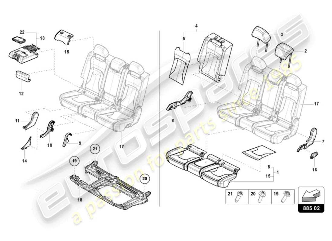 lamborghini urus performante (2024) banquette (3-seater) schéma des pièces