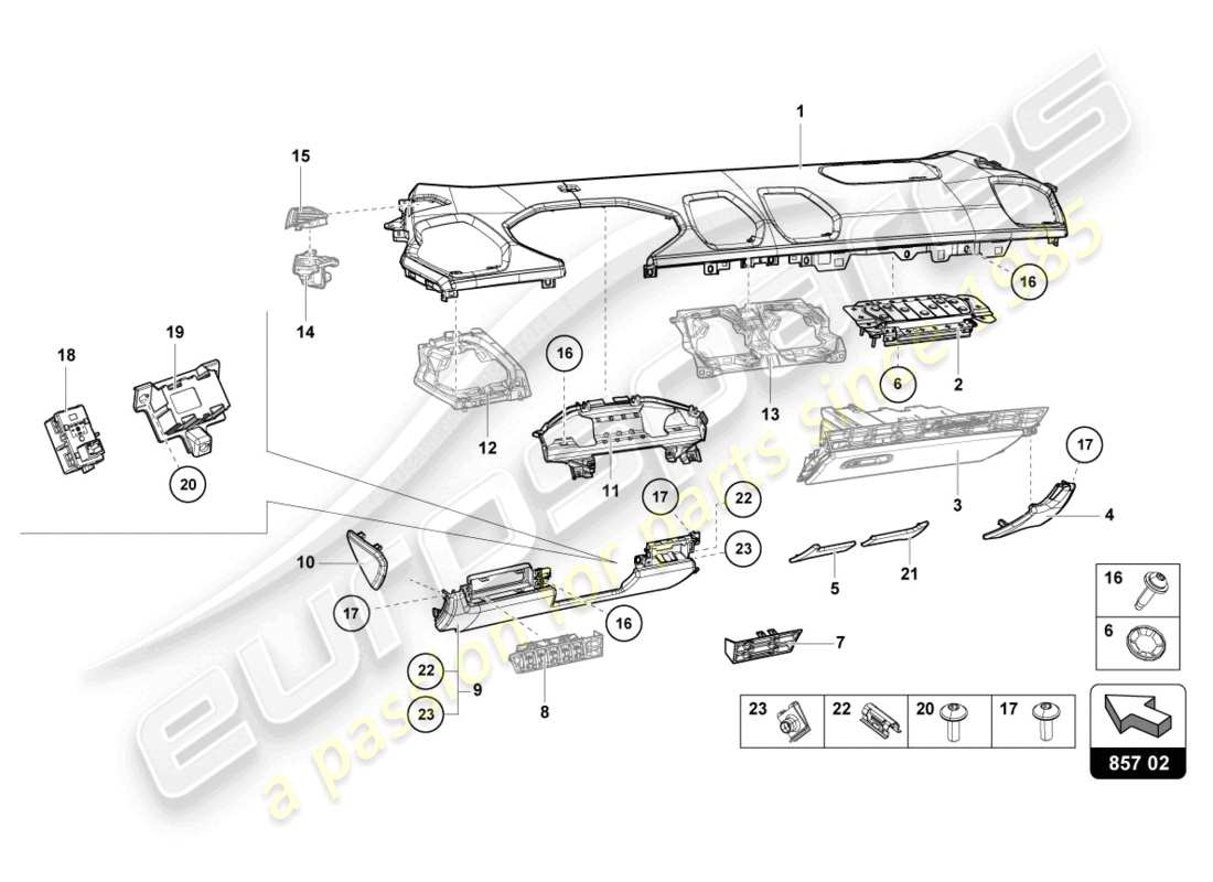 lamborghini evo coupe 2wd (2022) garniture du tableau de bord schéma des pièces