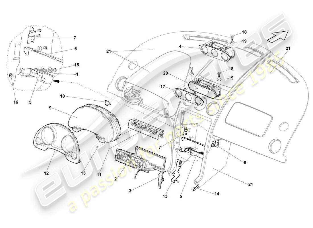 lamborghini lp570-4 sl (2014) schéma des pièces de l'instrument combi