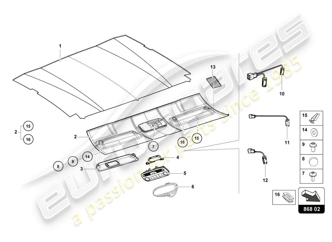 lamborghini 2023 (tecnica) garniture de toit schéma des pièces