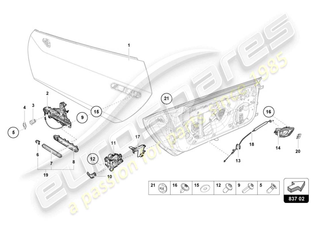 lamborghini evo spyder (2024) poignées de porte schéma des pièces