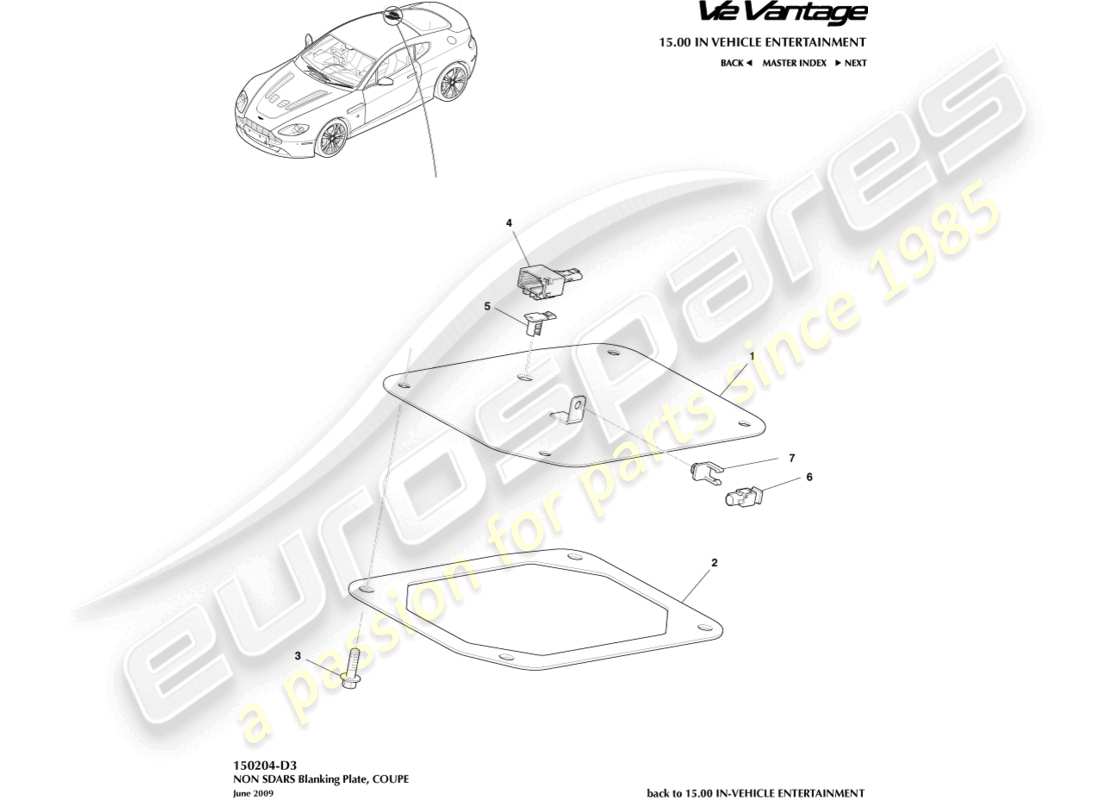 aston martin v12 vantage (2010) plaque d'obturation non sdars, diagramme de pièce du coupé