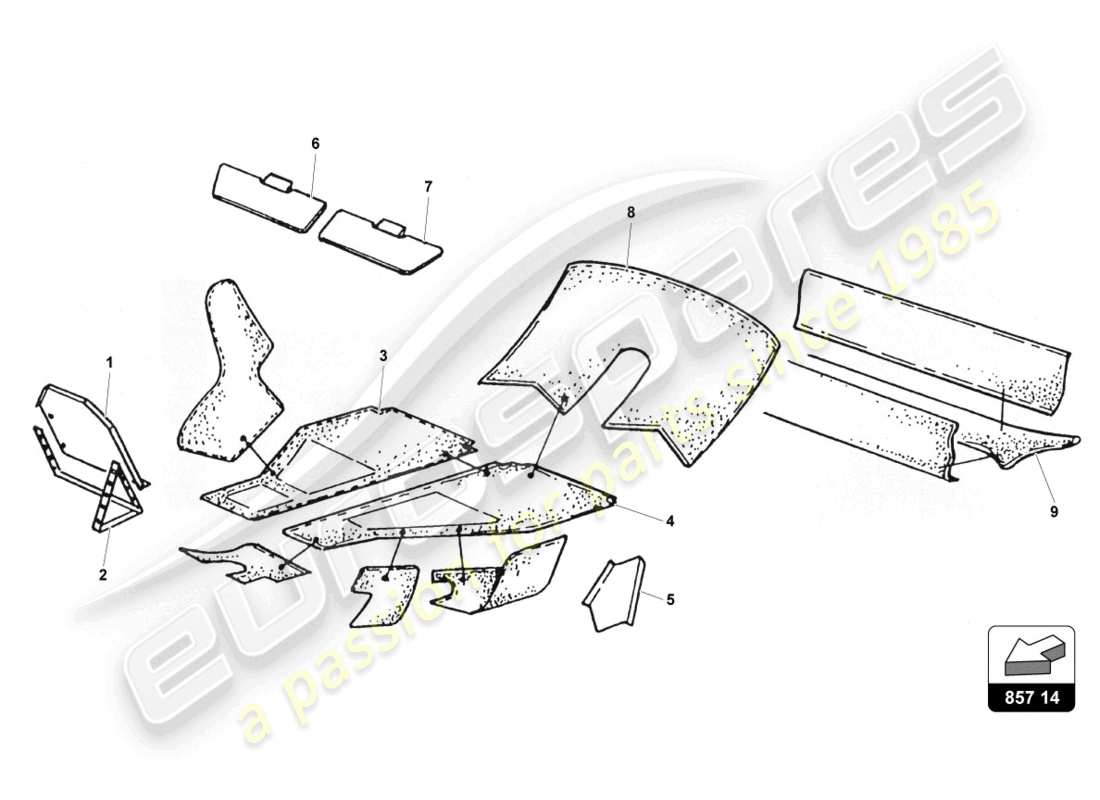 lamborghini countach 25th anniversary (1989) tapis intérieurs schéma des pièces