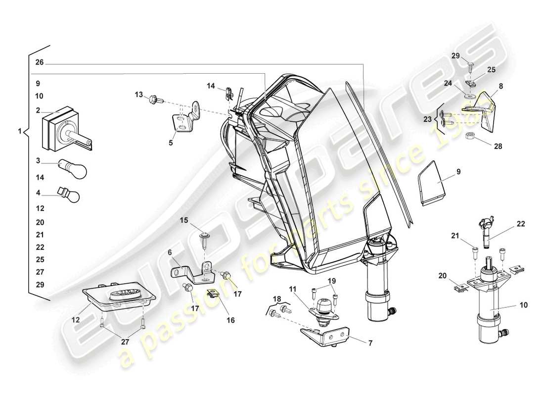 lamborghini lp570-4 sl (2011) phare pour feux de courbe et feux de jour à led schéma des pièces