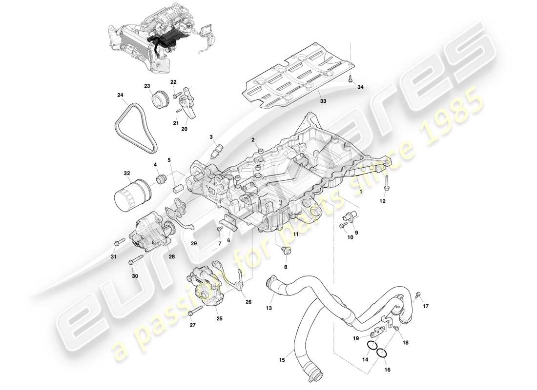 aston martin v8 vantage (2007) lubrification du moteur, diagramme des pièces du moteur