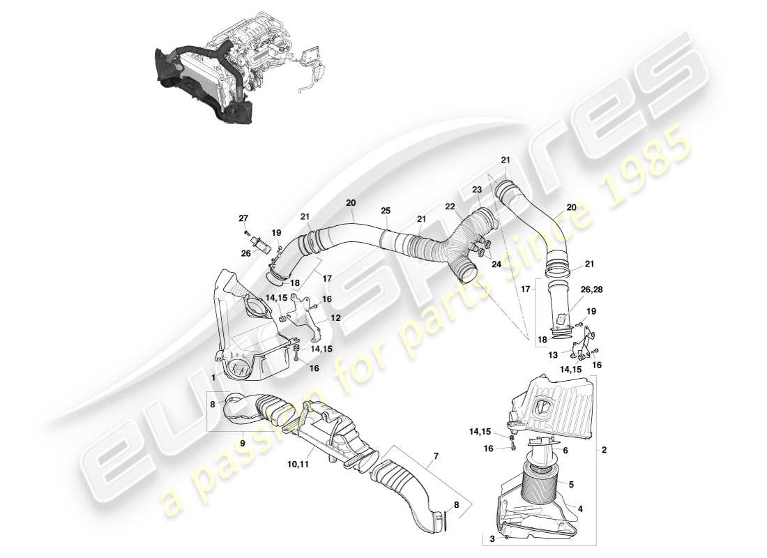aston martin v8 vantage (2007) schéma des pièces de chargement d'air