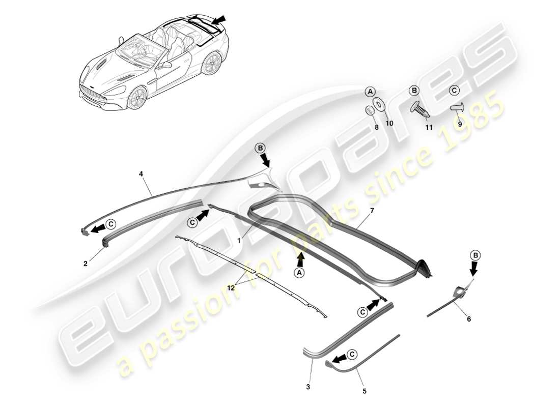aston martin vanquish (2014) coupe-froid de fermeture arrière, diagramme de pièce volante