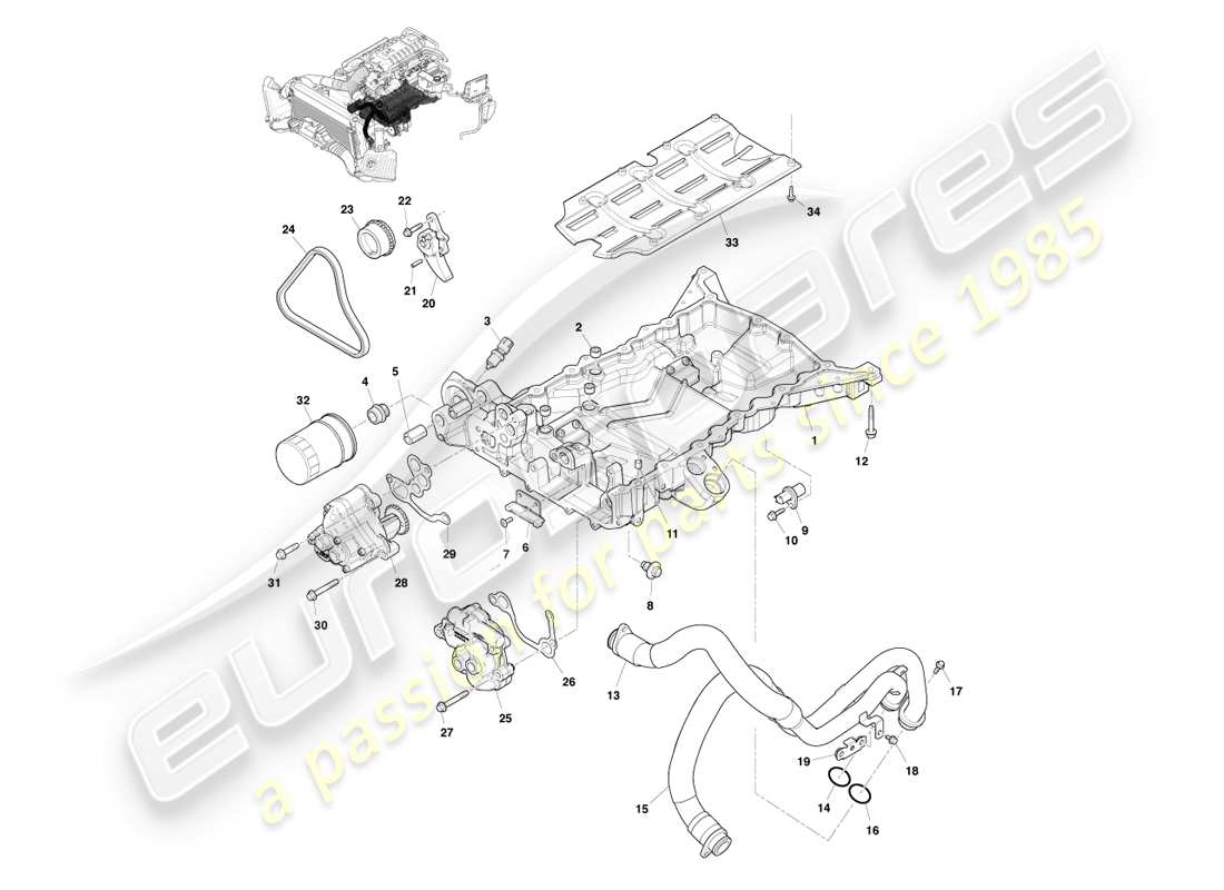 aston martin v8 vantage (2005) lubrification du moteur, diagramme des pièces du moteur