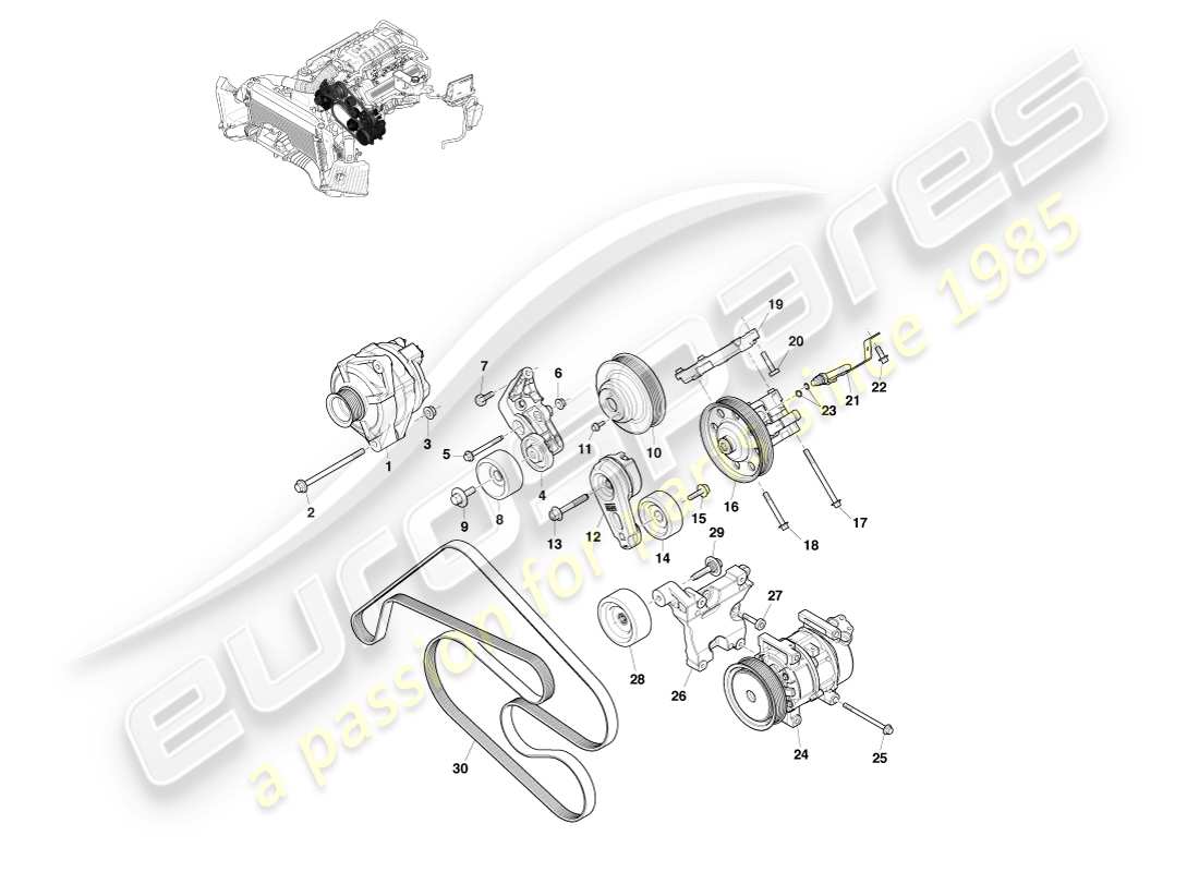 aston martin v8 vantage (2007) schéma des pièces d'entraînement des accessoires