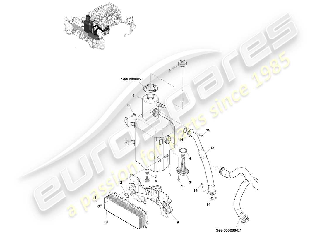 aston martin v8 vantage (2005) lubrification du moteur, diagramme des pièces d'ajustement de ligne