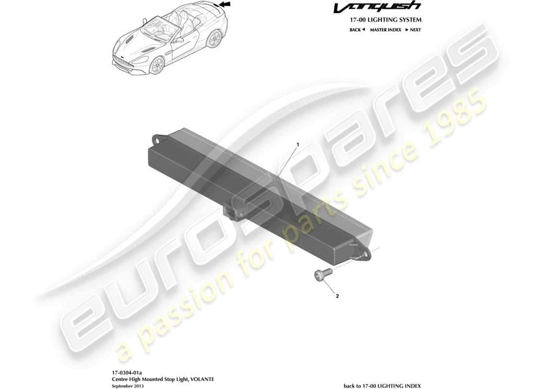 aston martin vanquish (2016) feu stop monté en hauteur, diagramme de pièces volante