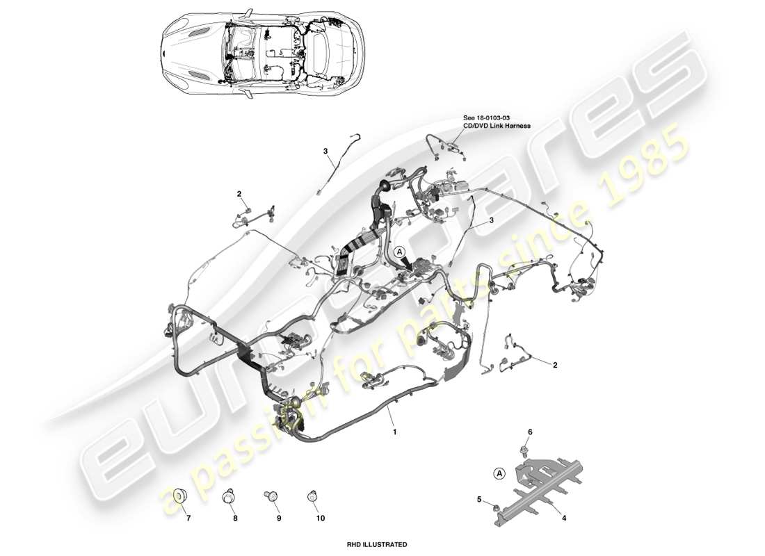 aston martin vanquish (2013) harnais de carrosserie, diagramme de pièce volante