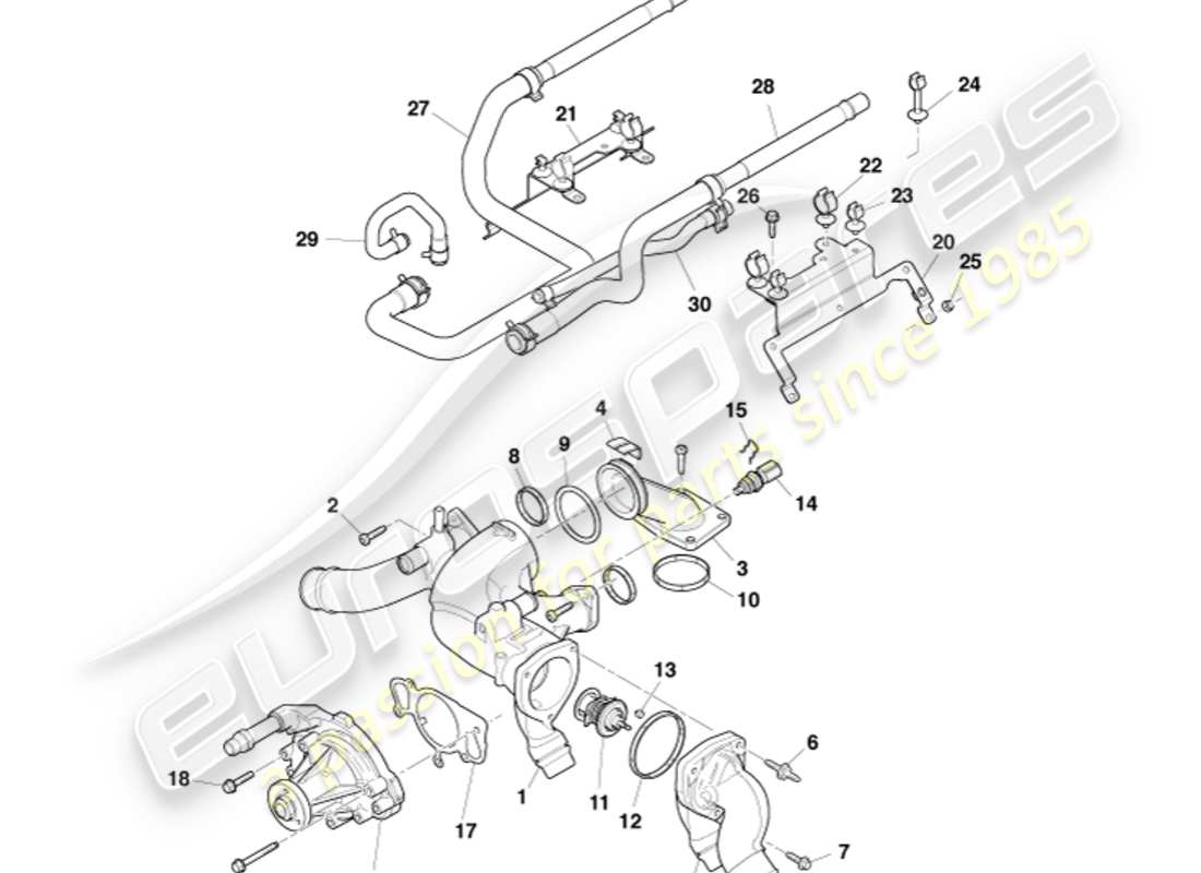 aston martin v8 vantage (2013) schéma des pièces de refroidissement du moteur