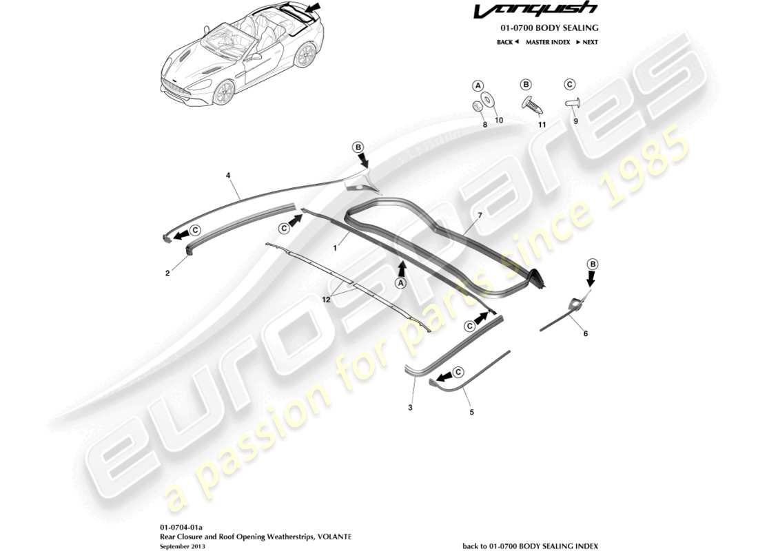 aston martin vanquish (2016) coupe-froid de fermeture arrière, diagramme de pièce volante