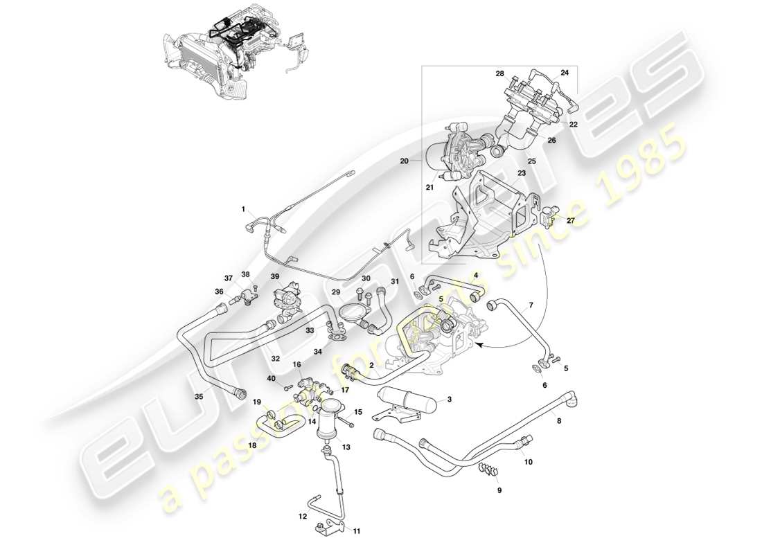 aston martin v8 vantage (2007) schéma des pièces de contrôle des émissions