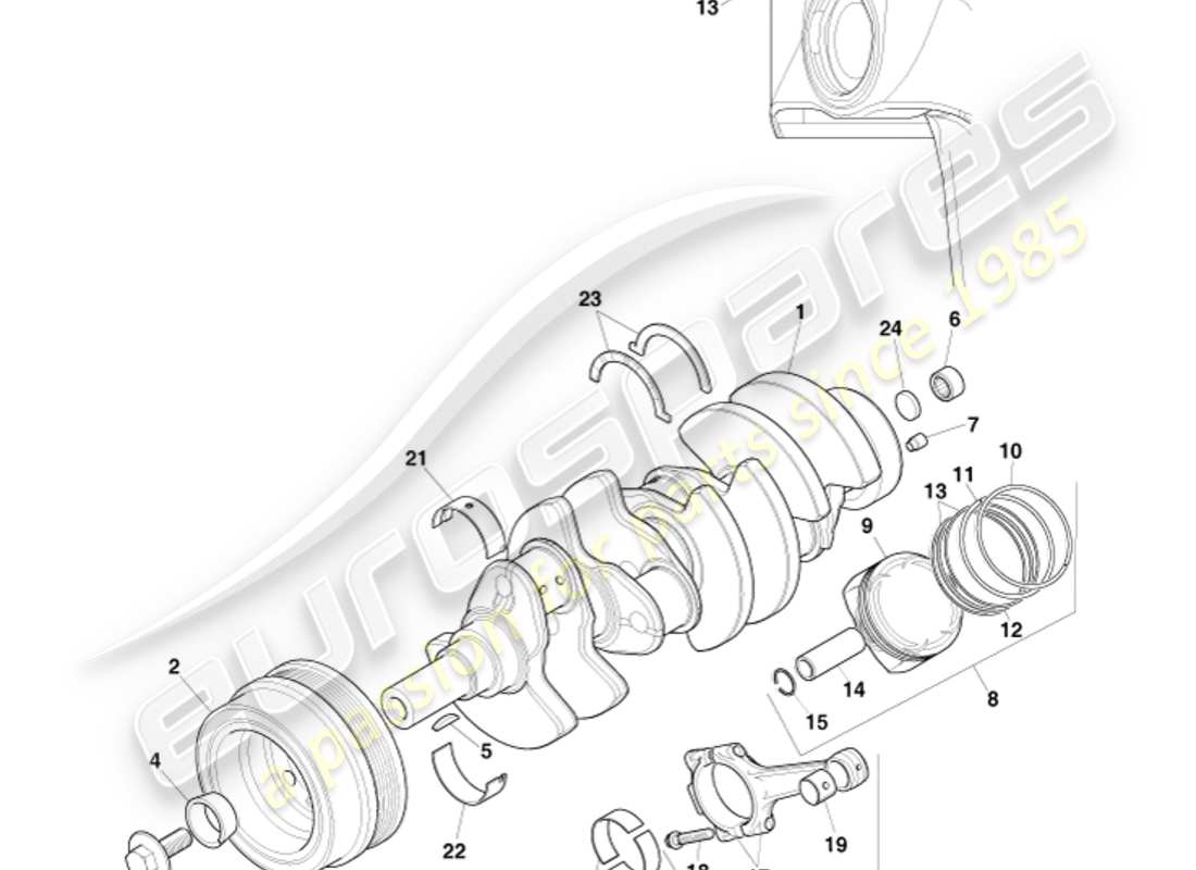 aston martin v8 vantage (2011) diagramme de pièce de conversion de puissance