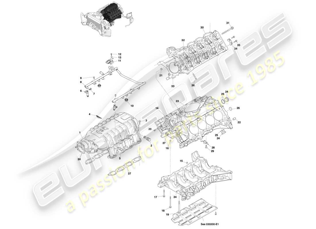 aston martin v8 vantage (2005) diagramme des pièces de la structure du moteur