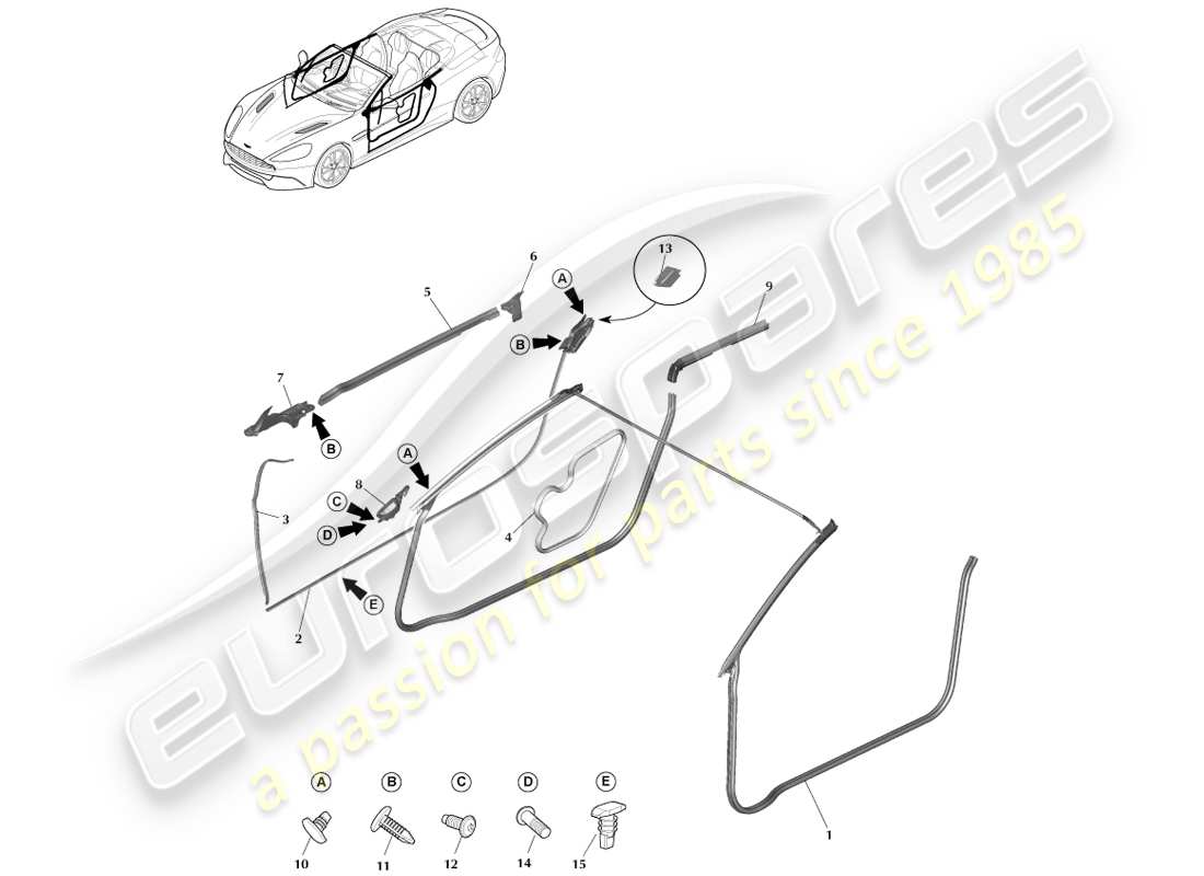 aston martin vanquish (2013) coupe-froid de porte, diagramme de pièce volante