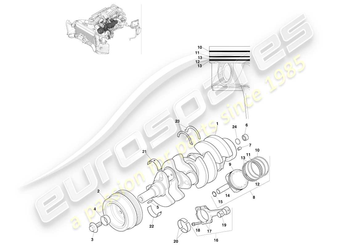 aston martin v8 vantage (2005) diagramme de pièce de conversion de puissance