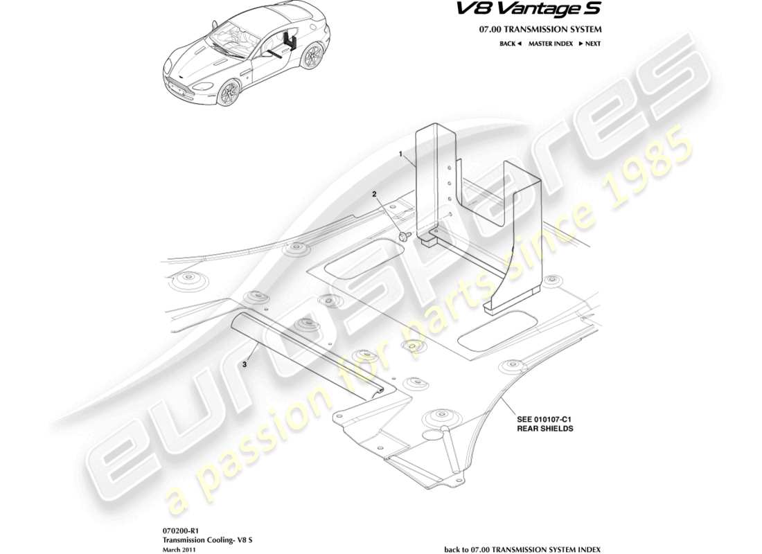 aston martin v8 vantage (2010) schéma des pièces du conduit de refroidissement