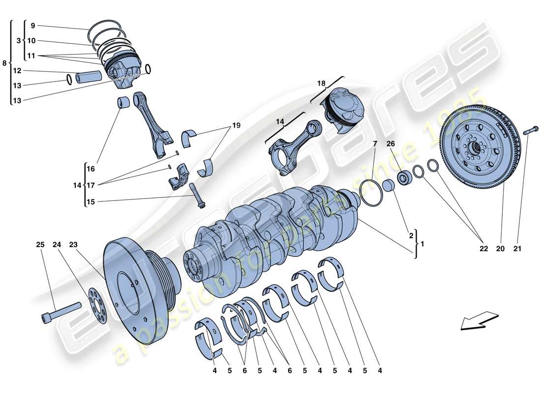 ferrari california t (europe) vilebrequin, bielles et pistons schéma des pièces